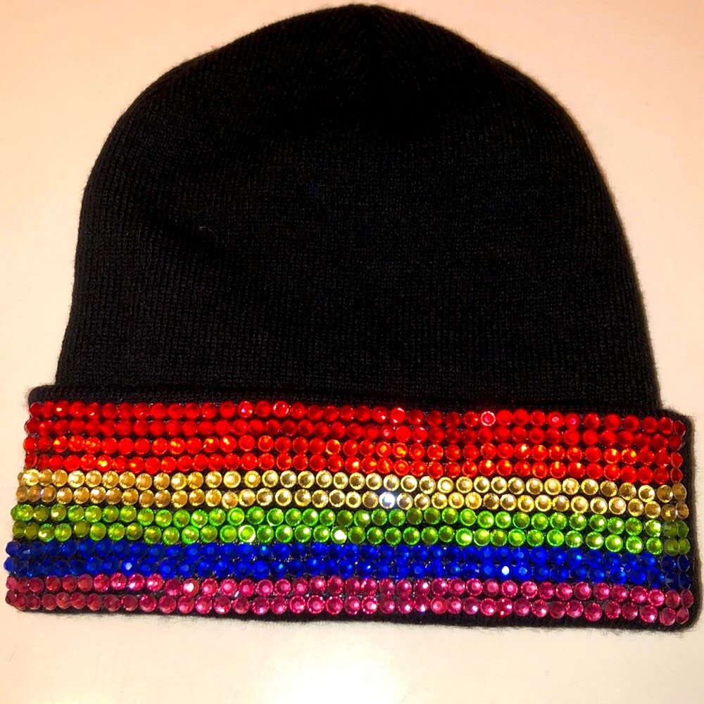 TASHA black hat with colored crystals NWOT
